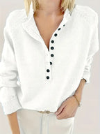 Henley Knit Sweater Women's Button Placket Long Sleeve Pullover – Casual, Office