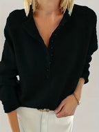 Henley Knit Sweater Women's Button Placket Long Sleeve Pullover – Casual, Office