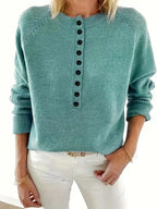 Henley Knit Sweater Women's Button Placket Long Sleeve Pullover – Casual, Office