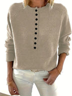 Henley Knit Sweater Women's Button Placket Long Sleeve Pullover – Casual, Office