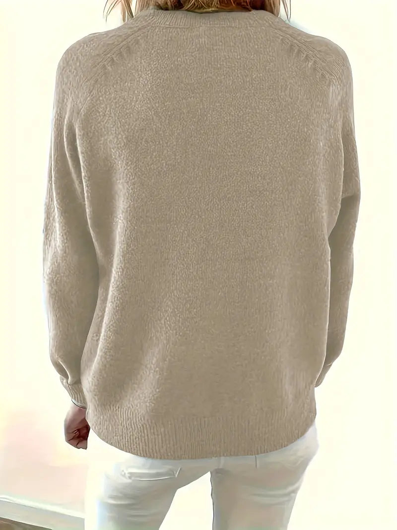Henley Knit Sweater Women's Button Placket Long Sleeve Pullover – Casual, Office