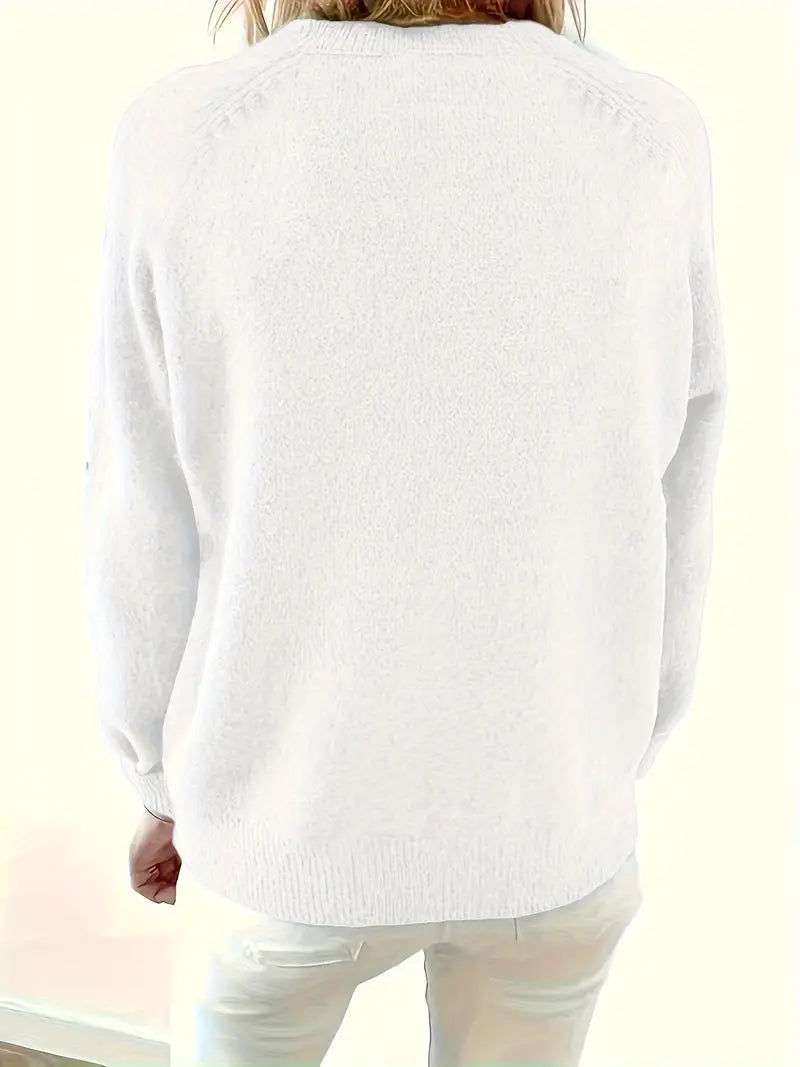 Henley Knit Sweater Women's Button Placket Long Sleeve Pullover – Casual, Office