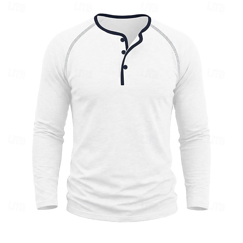 Henley Shirt Men's Long Sleeve Button Neck Army Green – Casual, Office, Gift · Faylori