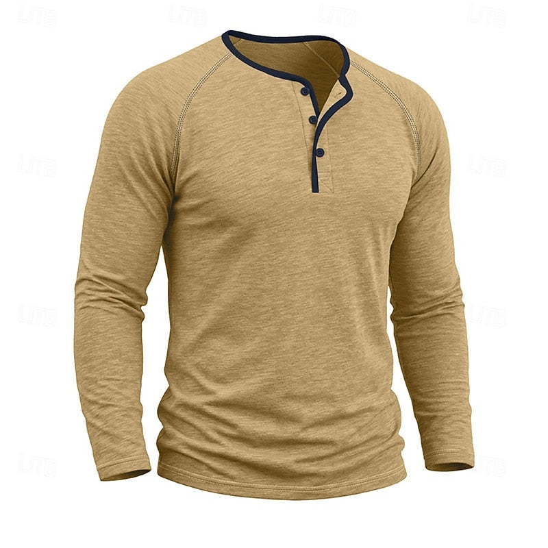 Henley Shirt Men's Long Sleeve Button Neck Army Green – Casual, Office, Gift · Faylori