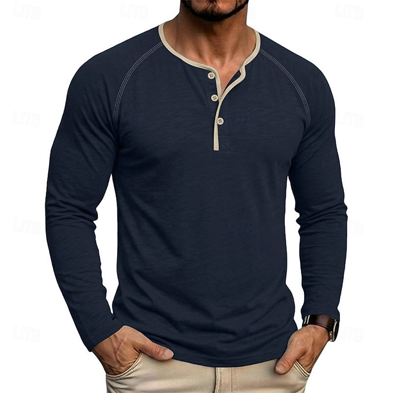 Henley Shirt Men's Long Sleeve Button Neck Army Green – Casual, Office, Gift · Faylori