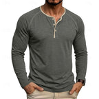Henley Shirt Men's Long Sleeve Button Neck Army Green – Casual, Office, Gift · Faylori