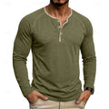Henley Shirt Men's Long Sleeve Button Neck Army Green – Casual, Office, Gift · Faylori
