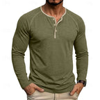 Henley Shirt Men's Long Sleeve Button Neck Army Green – Casual, Office, Gift · Faylori