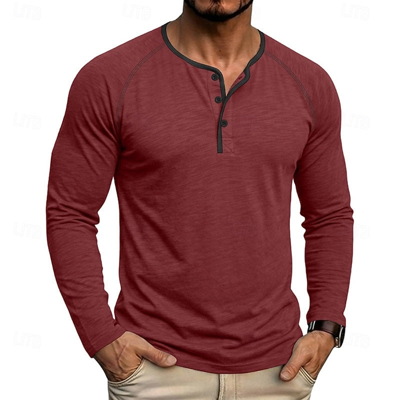 Henley Shirt Men's Long Sleeve Button Neck Army Green – Casual, Office, Gift · Faylori