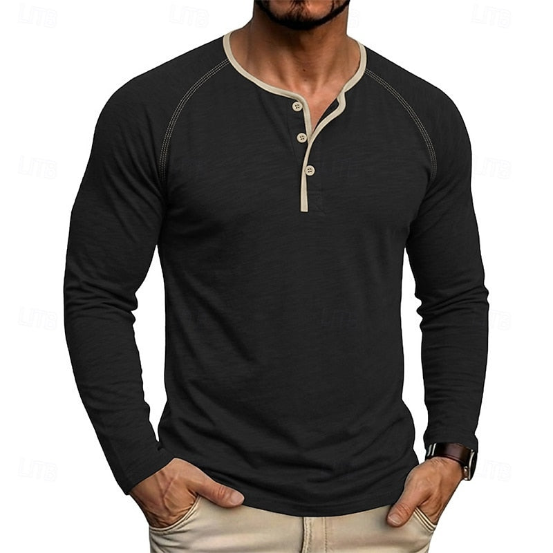 Henley Shirt Men's Long Sleeve Button Neck Army Green – Casual, Office, Gift · Faylori