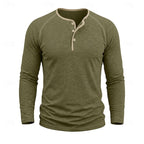 Henley Shirt Men's Long Sleeve Button Neck Army Green – Casual, Office, Gift · Faylori