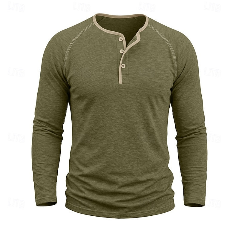 Henley Shirt Men's Long Sleeve Button Neck Army Green – Casual, Office, Gift · Faylori