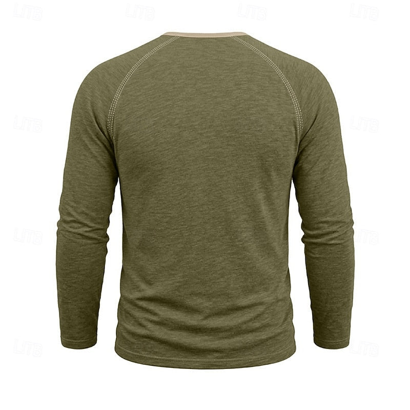 Henley Shirt Men's Long Sleeve Button Neck Army Green – Casual, Office, Gift · Faylori