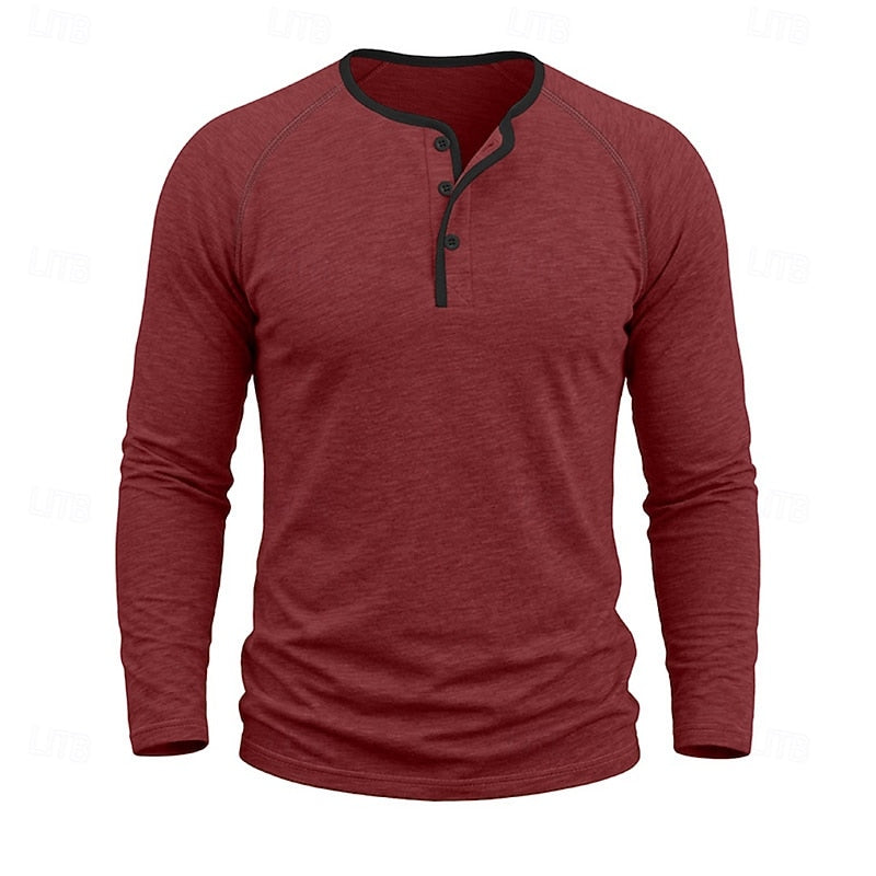 Henley Shirt Men's Long Sleeve Button Neck Army Green – Casual, Office, Gift · Faylori