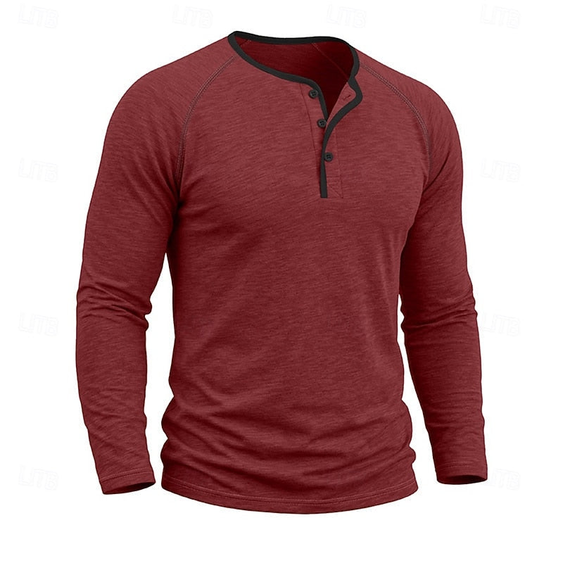 Henley Shirt Men's Long Sleeve Button Neck Army Green – Casual, Office, Gift · Faylori