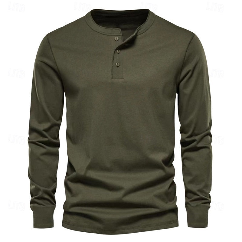 Henley Shirt Men's Long-Sleeve Button Neck Solid Color – Casual, Office · Faylori
