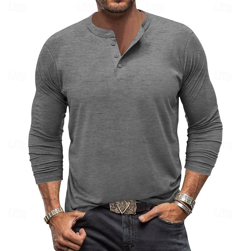 Henley Shirt Men's Long-Sleeve Button Neck Solid Color – Casual, Office · Faylori