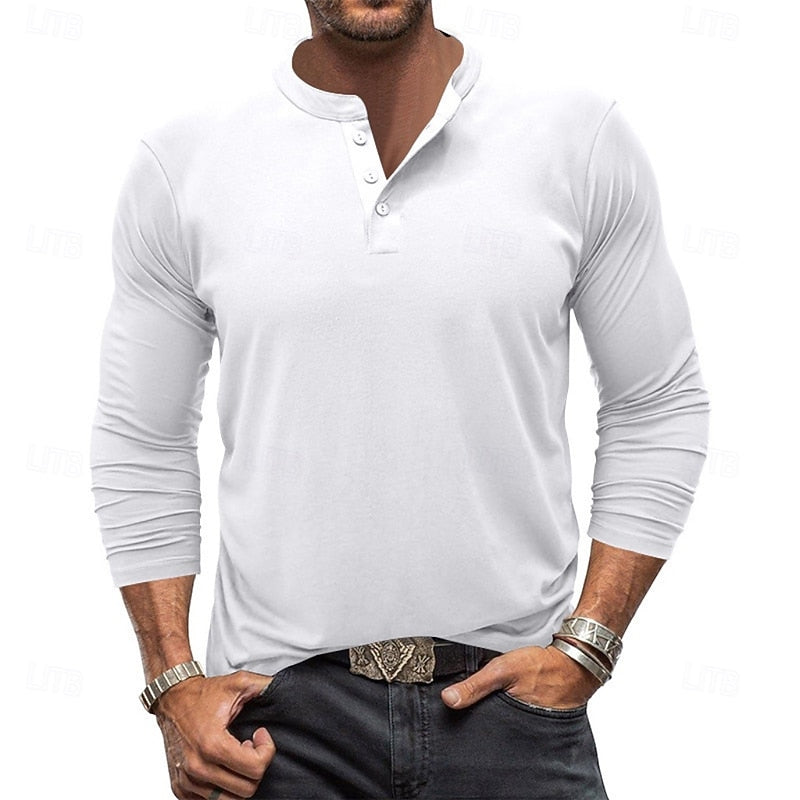 Henley Shirt Men's Long-Sleeve Button Neck Solid Color – Casual, Office · Faylori