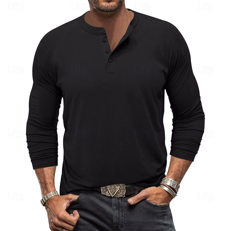 Henley Shirt Men's Long-Sleeve Button Neck Solid Color – Casual, Office · Faylori