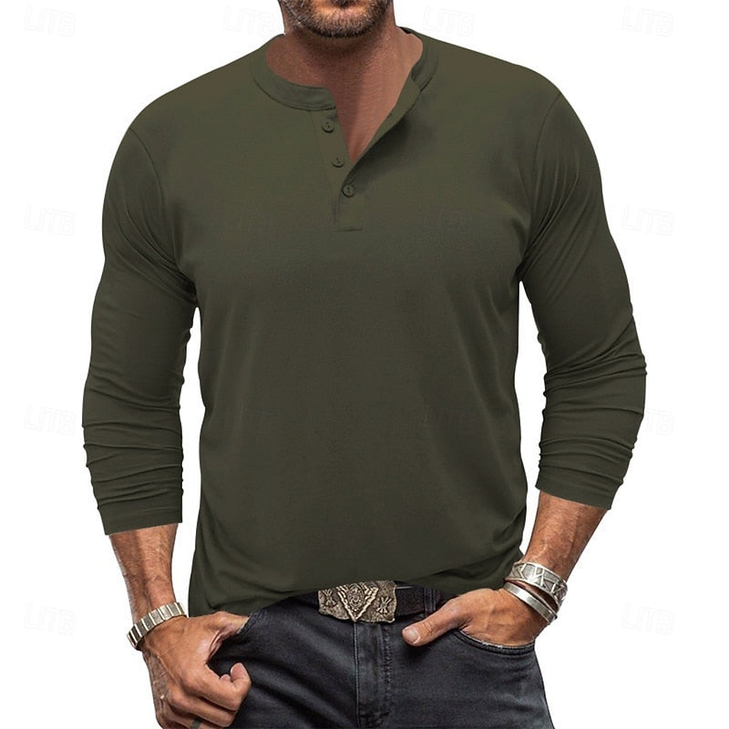 Henley Shirt Men's Long-Sleeve Button Neck Solid Color – Casual, Office · Faylori