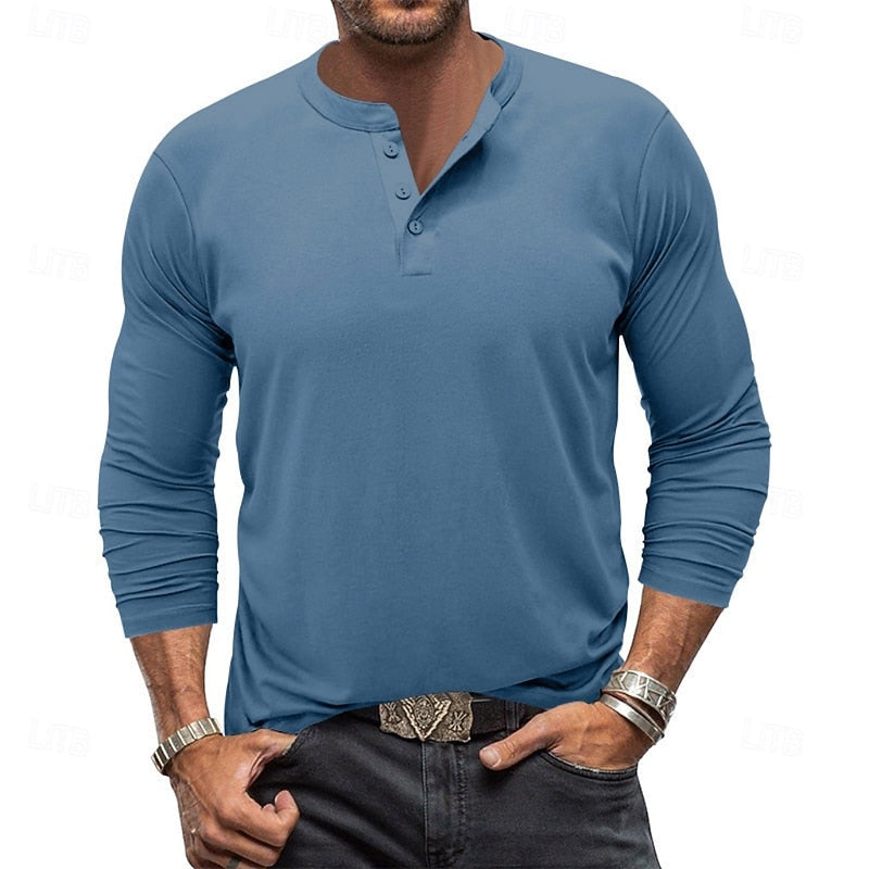 Henley Shirt Men's Long-Sleeve Button Neck Solid Color – Casual, Office · Faylori