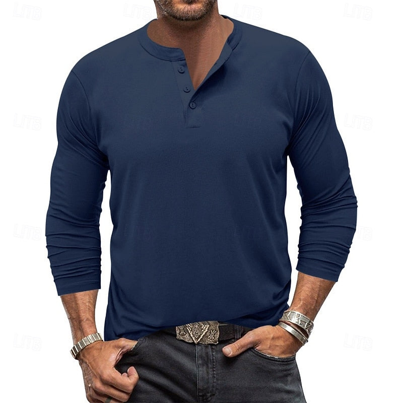 Henley Shirt Men's Long-Sleeve Button Neck Solid Color – Casual, Office · Faylori