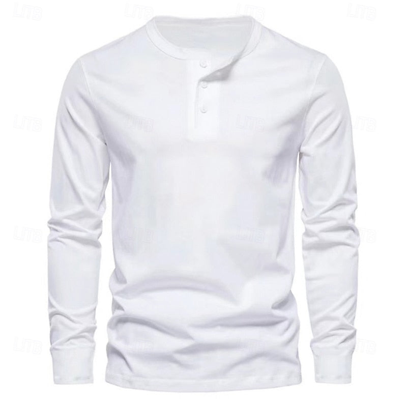 Henley Shirt Men's Long-Sleeve Button Neck Solid Color – Casual, Office · Faylori