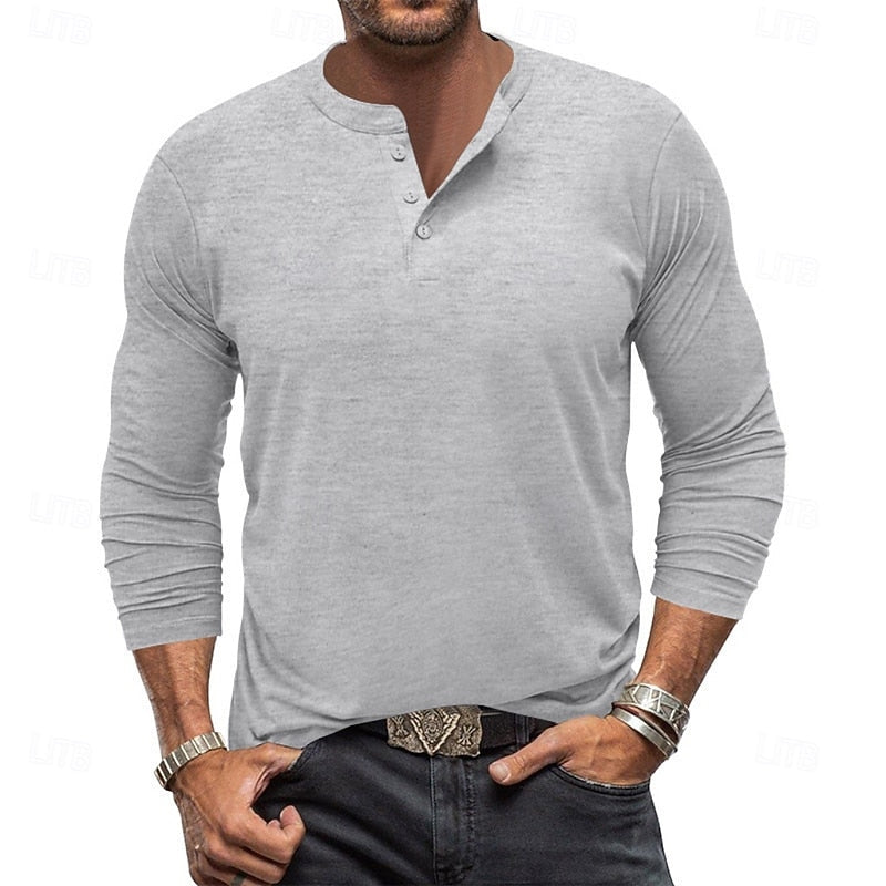 Henley Shirt Men's Long-Sleeve Button Neck Solid Color – Casual, Office · Faylori