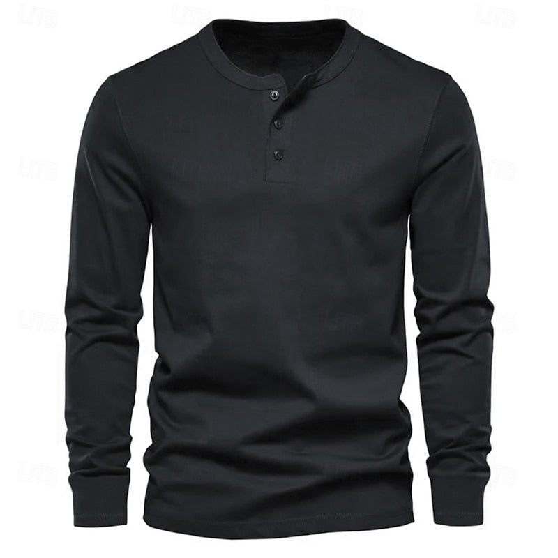 Henley Shirt Men's Long-Sleeve Button Neck Solid Color – Casual, Office · Faylori