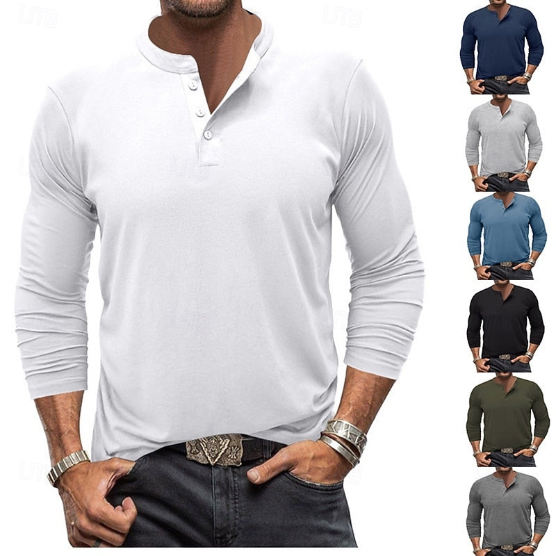 Henley Shirt Men's Long-Sleeve Button Neck Solid Color – Casual, Office · Faylori