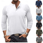 Henley Shirt Men's Long-Sleeve Button Neck Solid Color – Casual, Office · Faylori