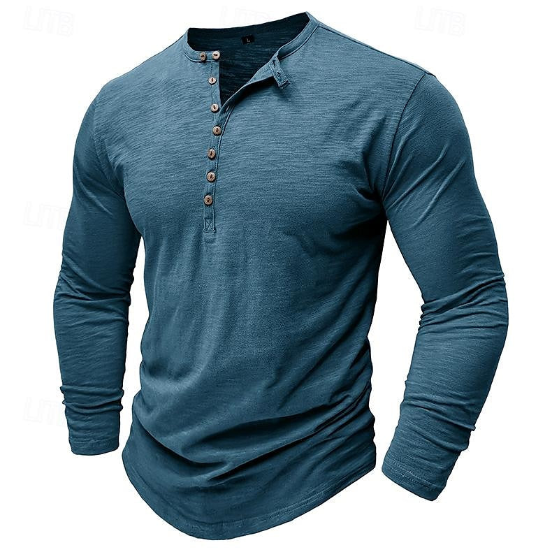 Henley Shirt Men's Long-Sleeve Button Placket Army Green – Casual, Office · Faylori