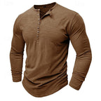 Henley Shirt Men's Long-Sleeve Button Placket Army Green – Casual, Office · Faylori