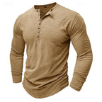 Henley Shirt Men's Long-Sleeve Button Placket Army Green – Casual, Office · Faylori
