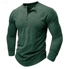 Henley Shirt Men's Long-Sleeve Button Placket Army Green – Casual, Office · Faylori