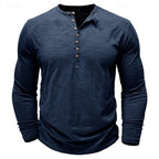 Henley Shirt Men's Long-Sleeve Button Placket Army Green – Casual, Office · Faylori