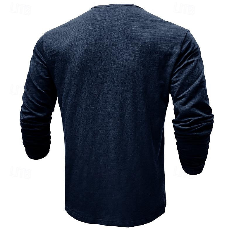 Henley Shirt Men's Long-Sleeve Button Placket Army Green – Casual, Office · Faylori