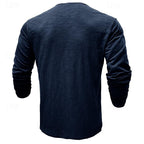 Henley Shirt Men's Long-Sleeve Button Placket Army Green – Casual, Office · Faylori