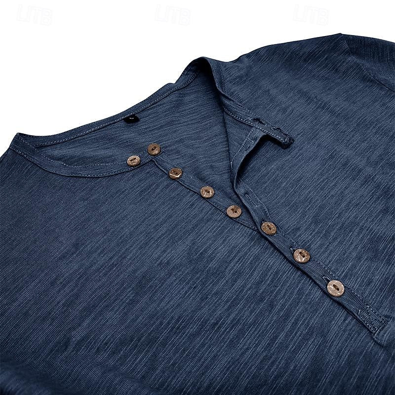Henley Shirt Men's Long-Sleeve Button Placket Army Green – Casual, Office · Faylori