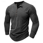 Henley Shirt Men's Long-Sleeve Button Placket Army Green – Casual, Office · Faylori