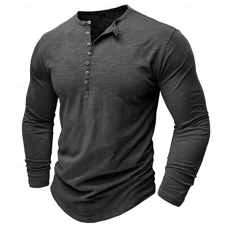 Henley Shirt Men's Long-Sleeve Button Placket Army Green – Casual, Office · Faylori