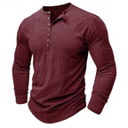 Henley Shirt Men's Long-Sleeve Button Placket Army Green – Casual, Office · Faylori