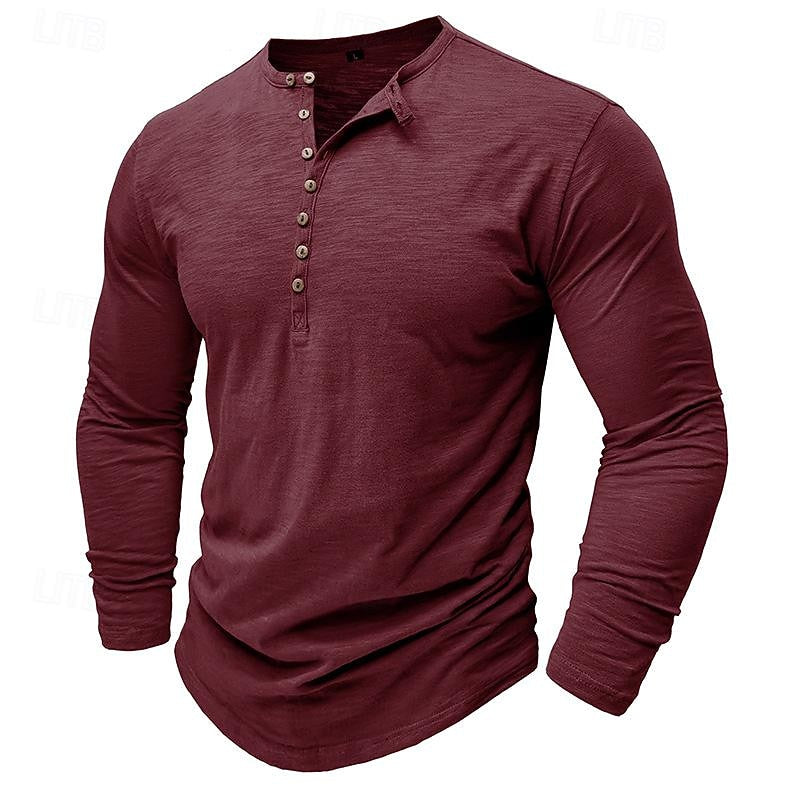 Henley Shirt Men's Long-Sleeve Button Placket Army Green – Casual, Office · Faylori