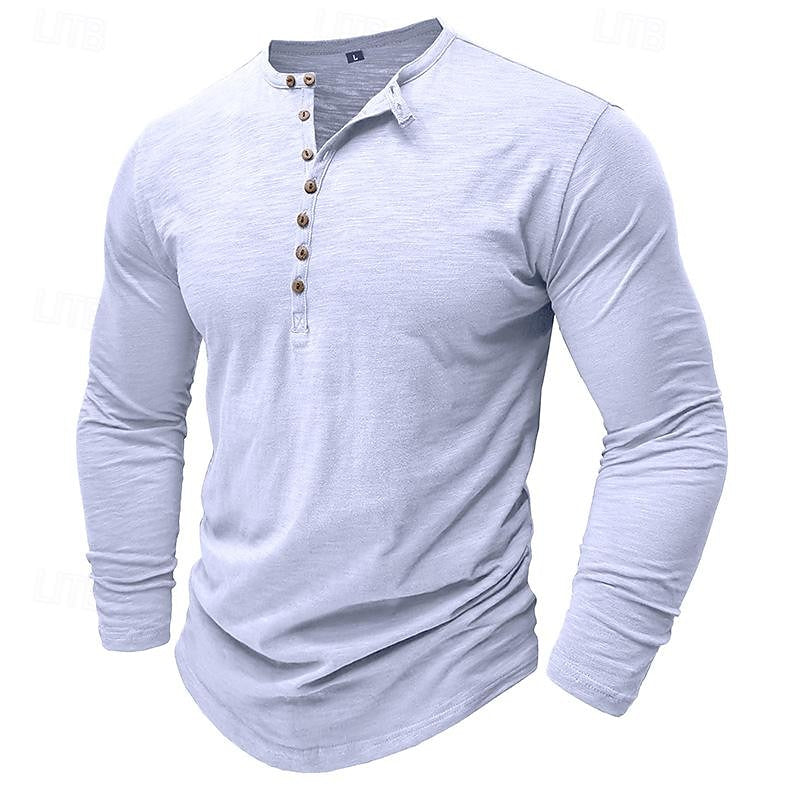 Henley Shirt Men's Long-Sleeve Button Placket Army Green – Casual, Office · Faylori