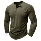 Henley Shirt Men's Long-Sleeve Button Placket Army Green – Casual, Office · Faylori