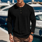 Henley Shirt Men's Ribbed Long Sleeve Button Neck Brown – Casual, Office · Faylori