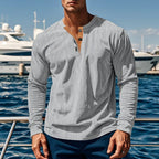 Henley Shirt Men's Ribbed Long Sleeve Button Neck Brown – Casual, Office · Faylori