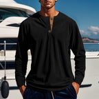 Henley Shirt Men's Ribbed Long Sleeve Button Neck Brown – Casual, Office · Faylori