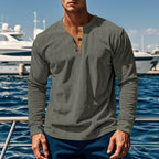 Henley Shirt Men's Ribbed Long Sleeve Button Neck Brown – Casual, Office · Faylori