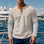 Henley Shirt Men's Ribbed Long Sleeve Button Neck Brown – Casual, Office · Faylori
